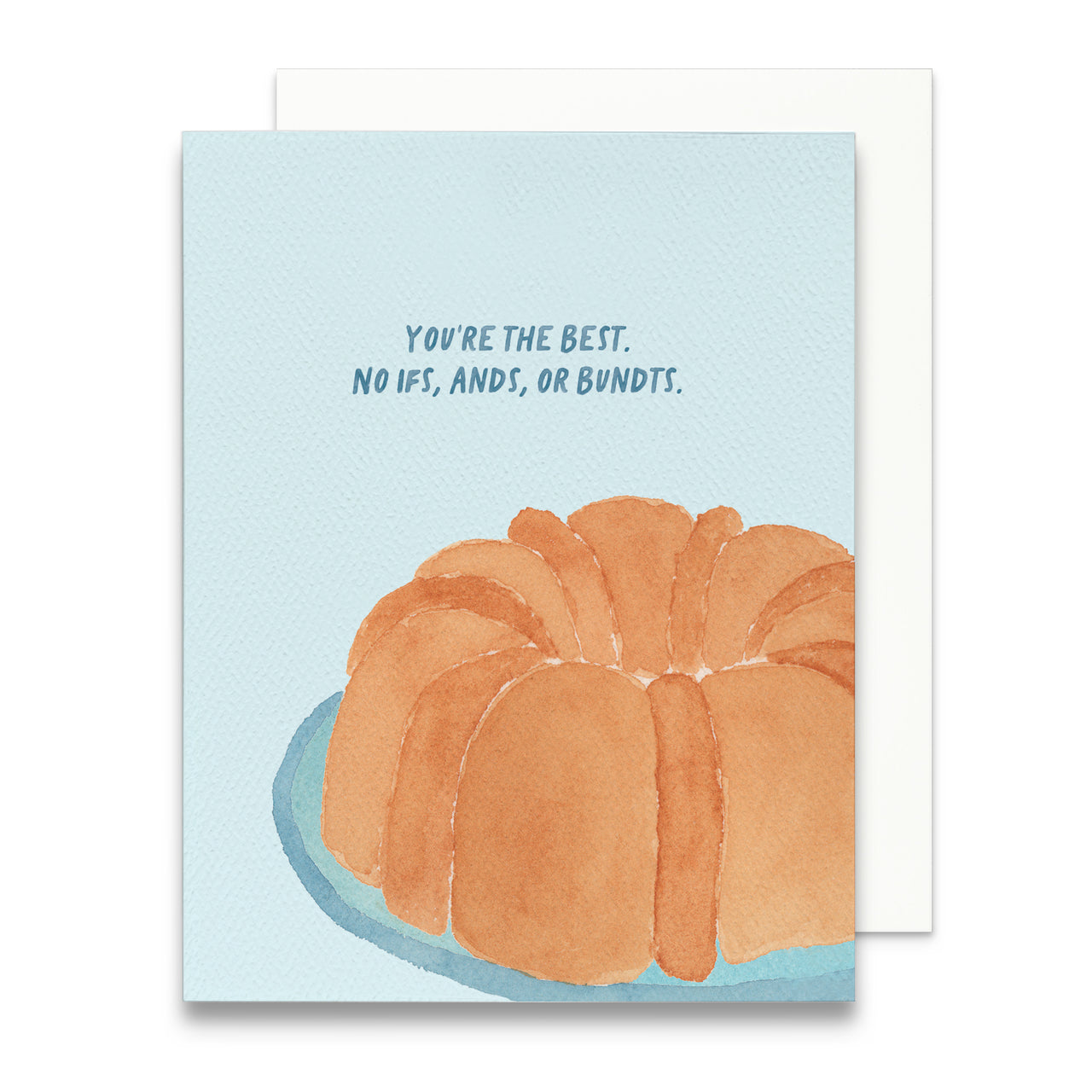 Greeting card with a bundt cake illustration and text on a light blue background