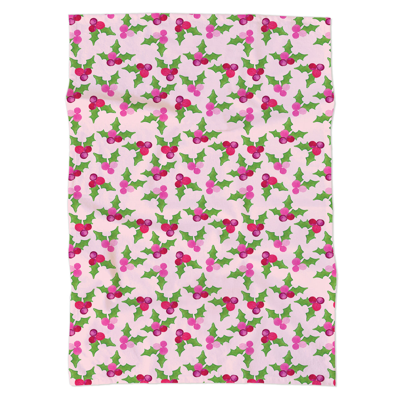Pink Holly Christmas Tea Towel