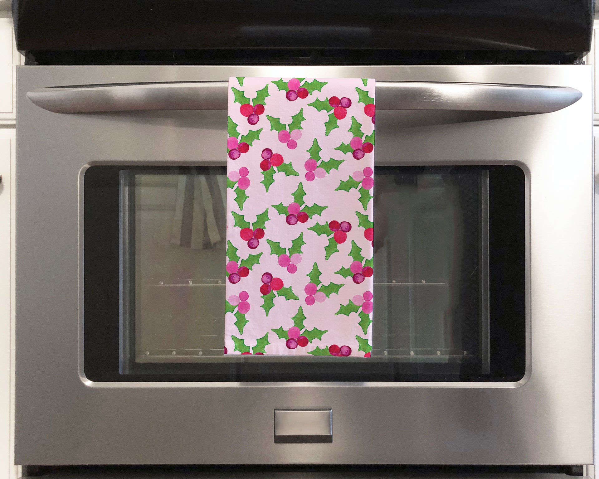 Pink Holly Christmas Tea Towel by Gert & Co