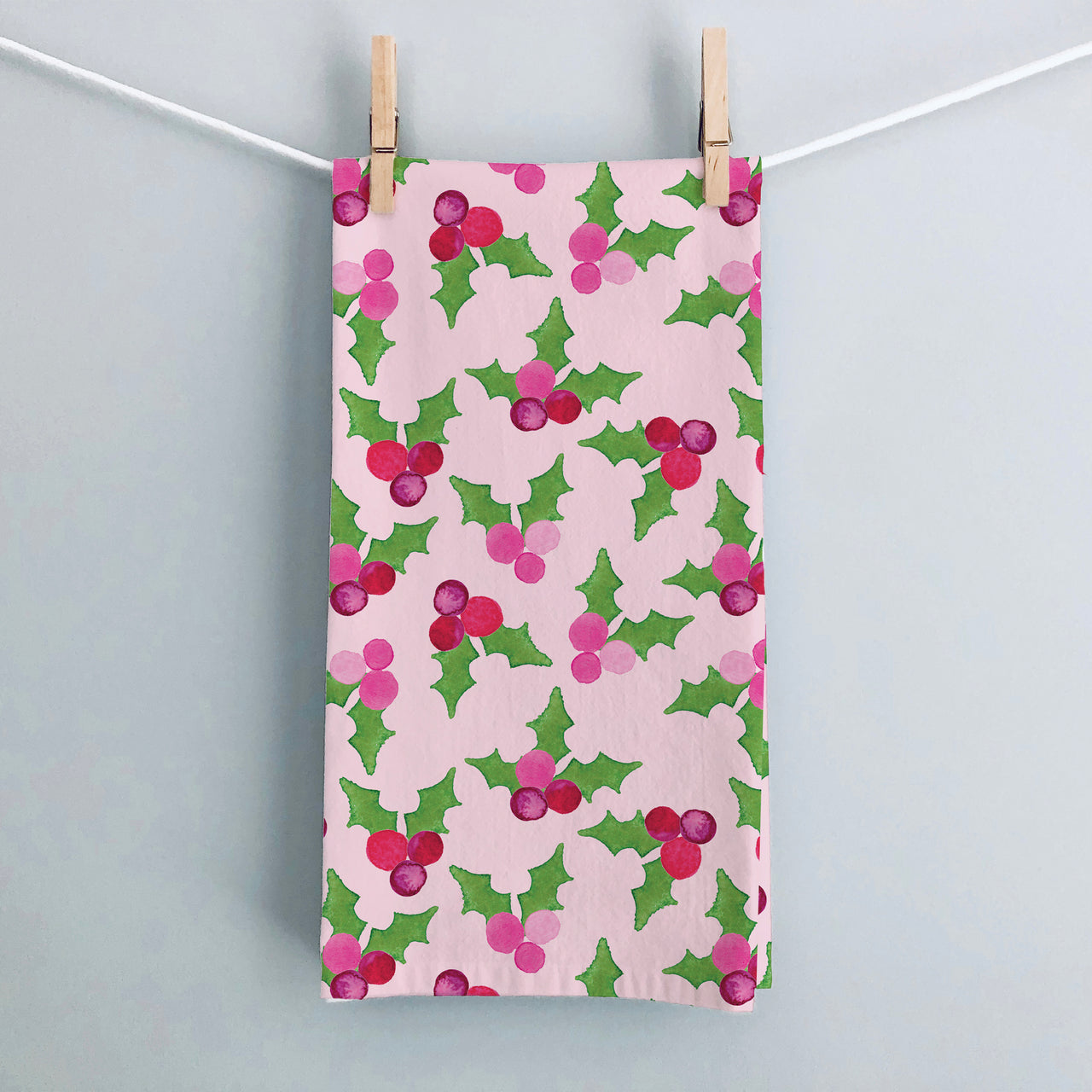 Pink Holly Christmas Tea Towel by Gert & Co