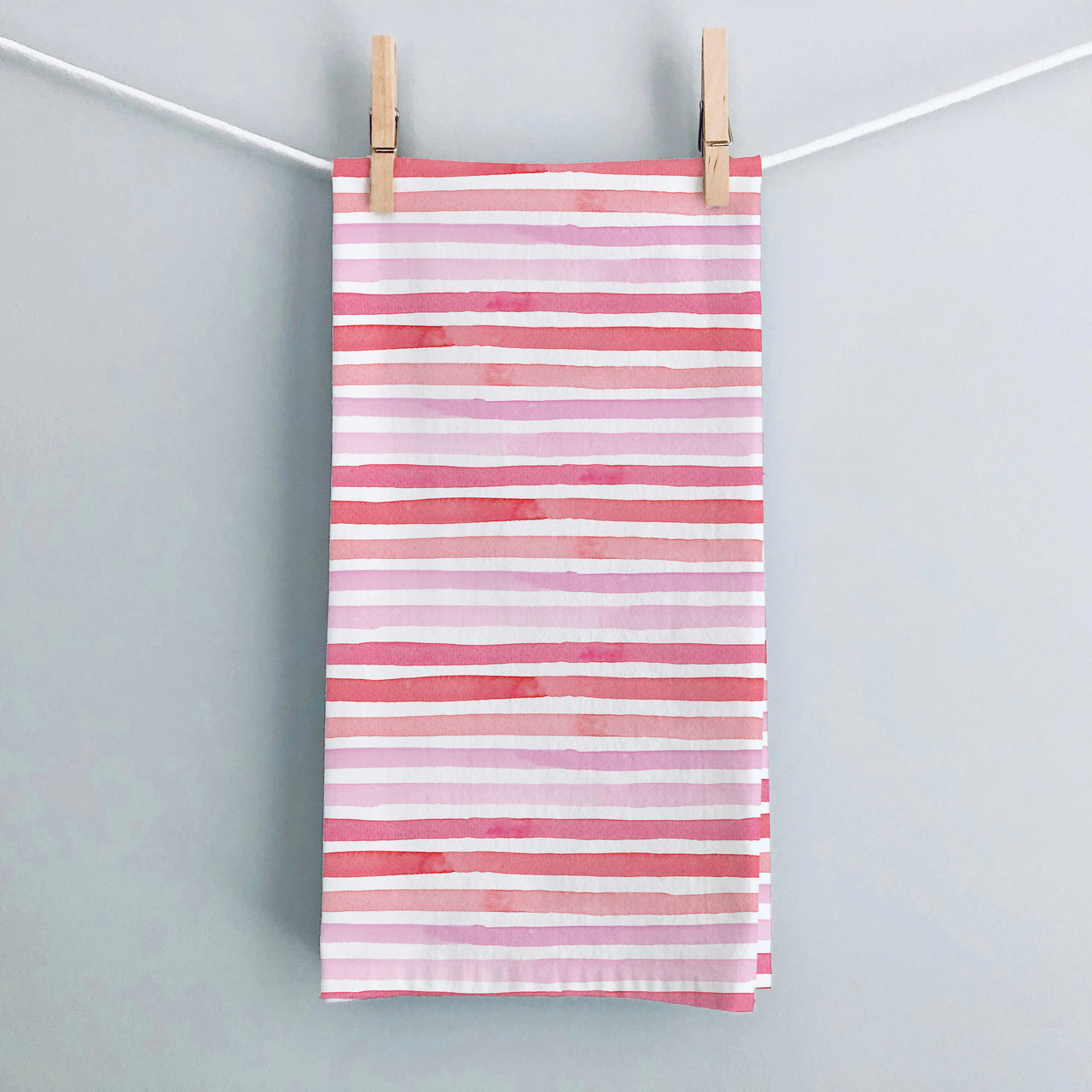 Pink Watercolor Stripes Tea Towel