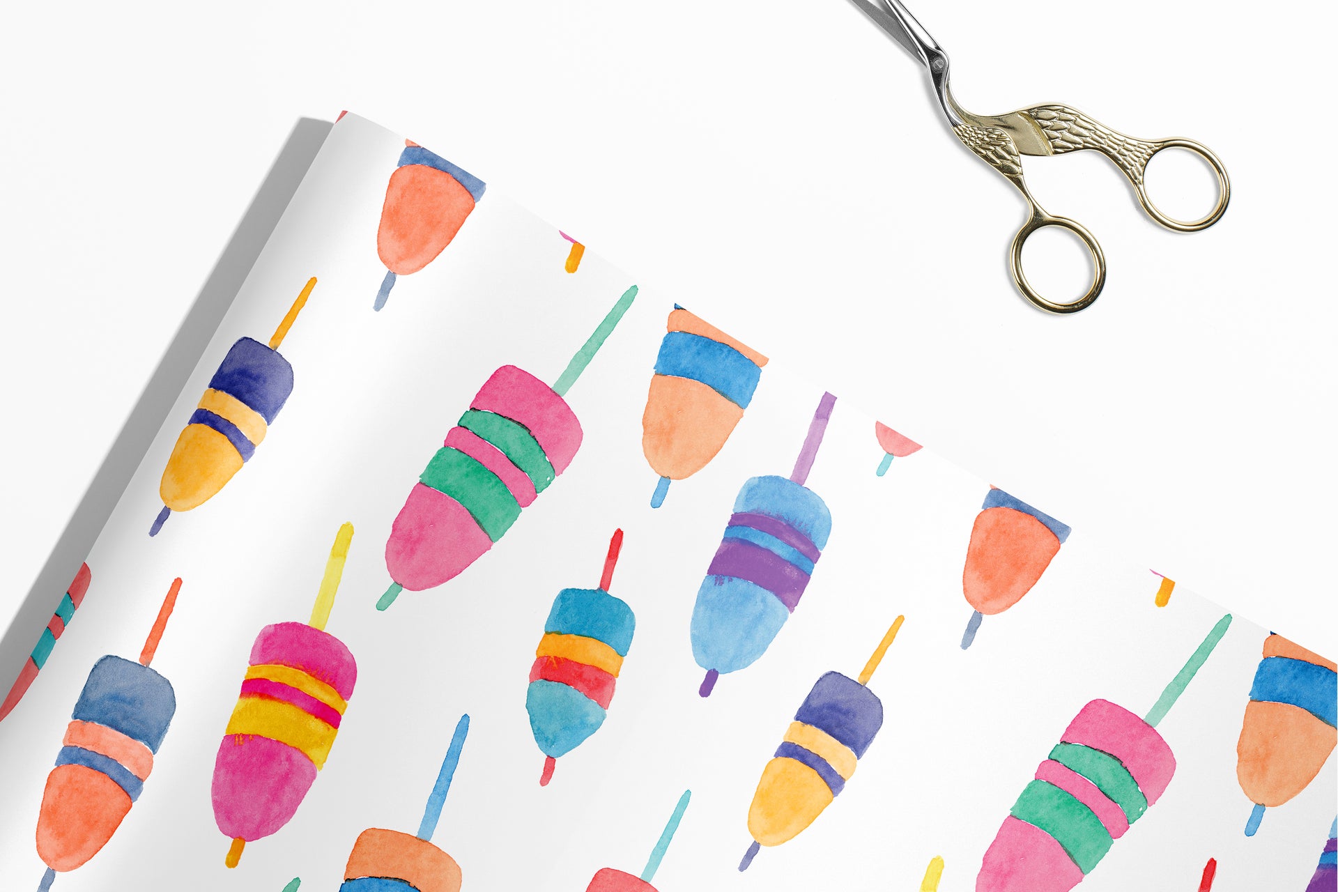 colorful watercolor buoys gift wrap by gert and co
