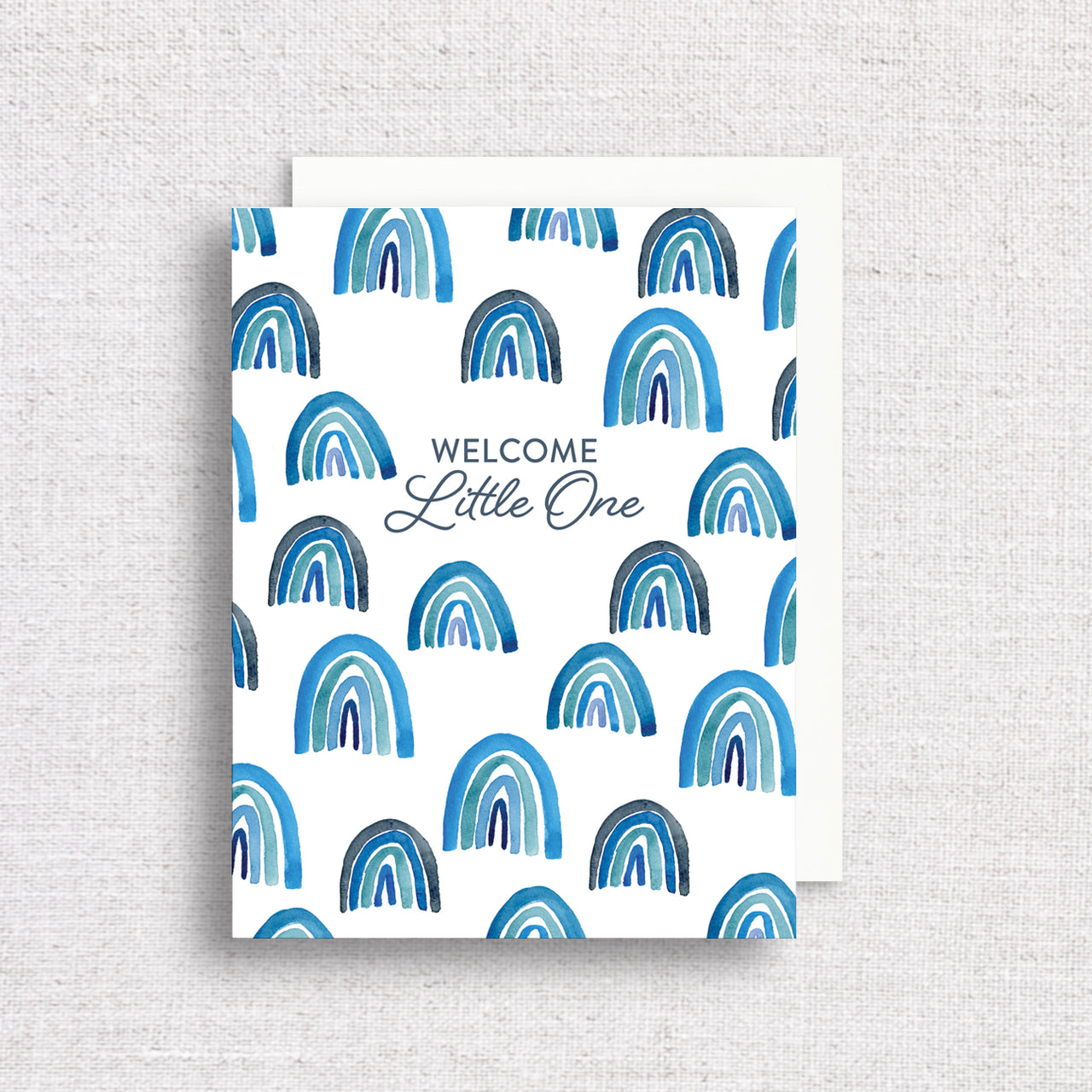 welcome little one blue rainbows greeting card by gert & co
