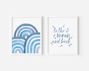 Blue Watercolor Arches Art Print and To The Moon and Back Print by Gert & Co