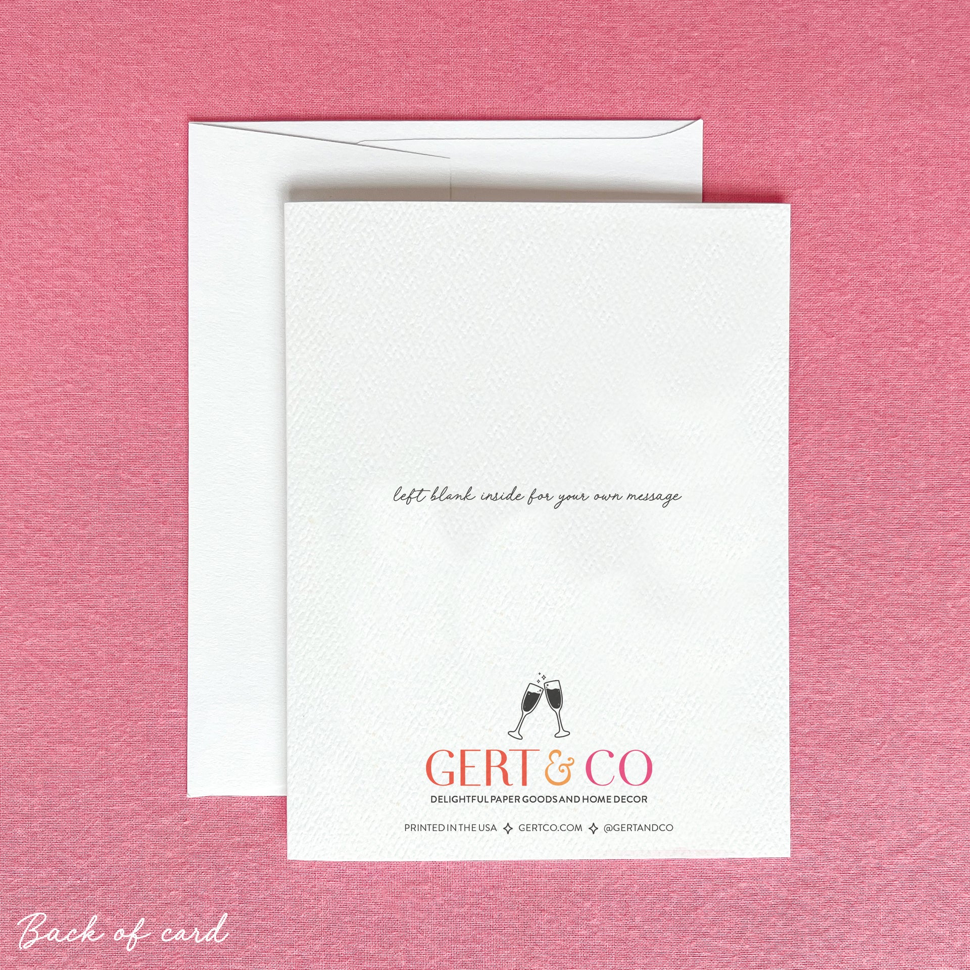 Back of Gert & Co Greeting Card