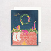 Warm & Cozy Holiday Mantel Greeting Card by Gert & Co