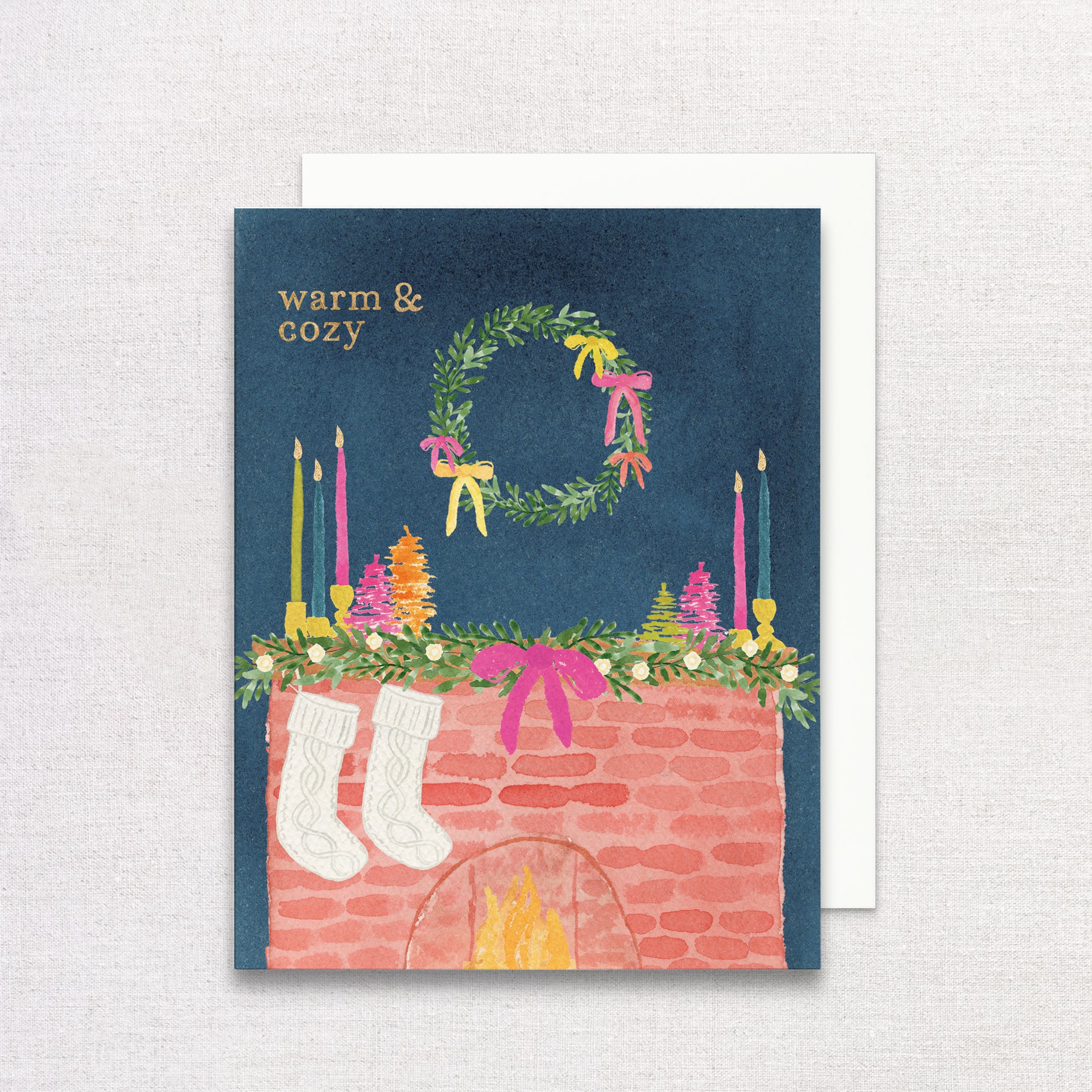 Warm & Cozy Holiday Mantel Greeting Card by Gert & Co