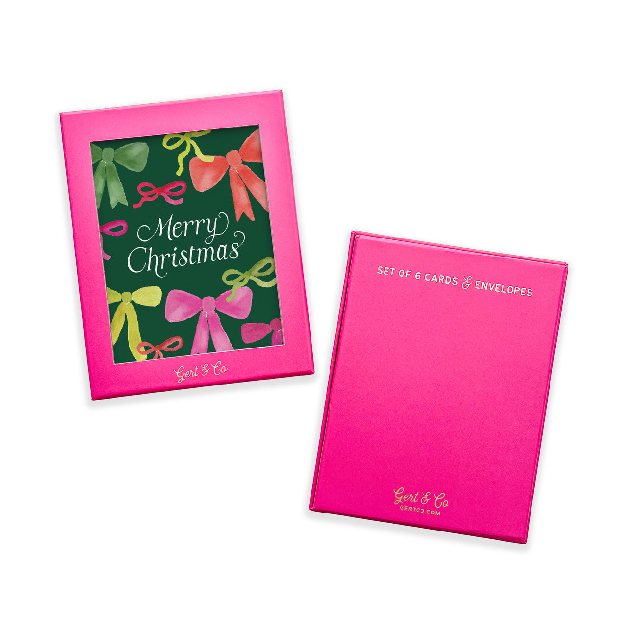 Set of Christmas cards with bows and 'Merry Christmas' design