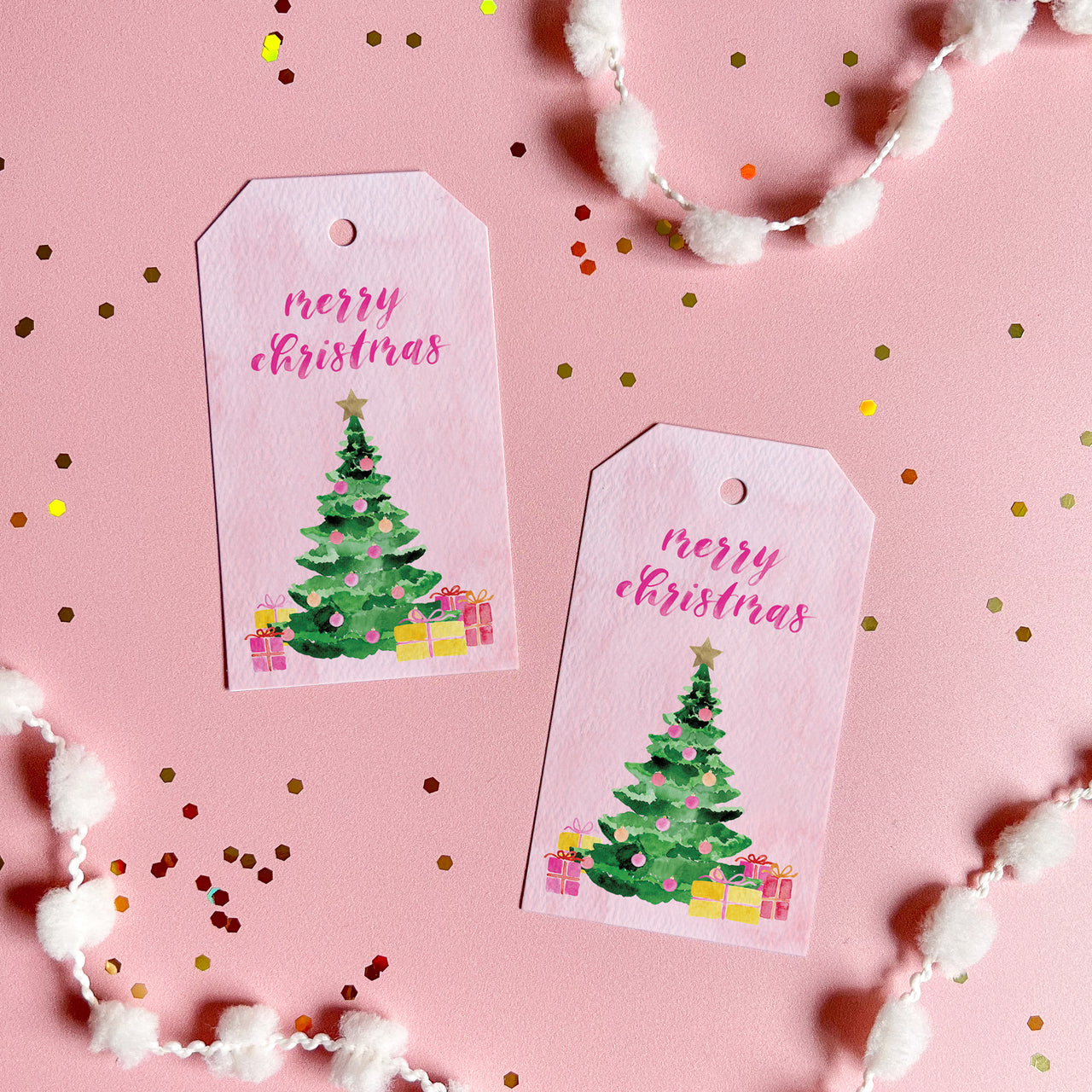 Pink Christmas Tree Holiday Gift Tags by Gert & Co