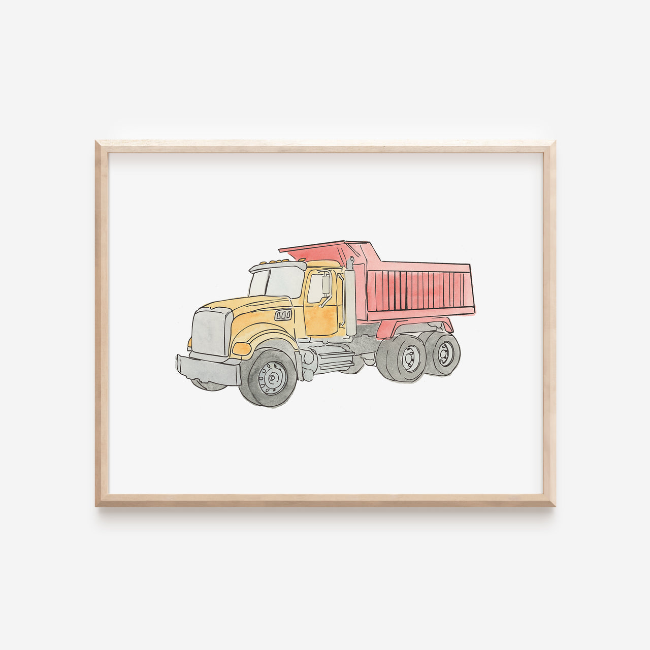 Red and Orange Watercolor Dump Truck Art Print