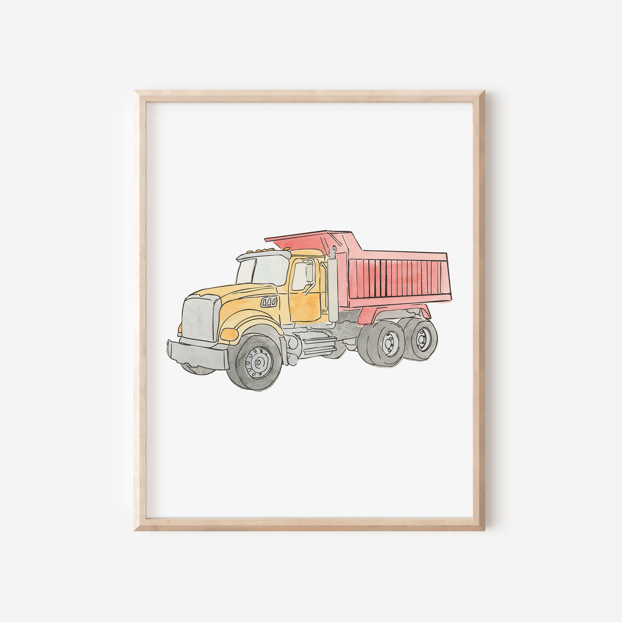 Red and Orange Watercolor Dump Truck Art Print