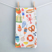 Tea Towel featuring hand-painted East Coast summer icons