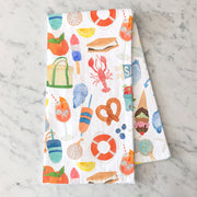 Tea Towel featuring hand-painted East Coast summer icons