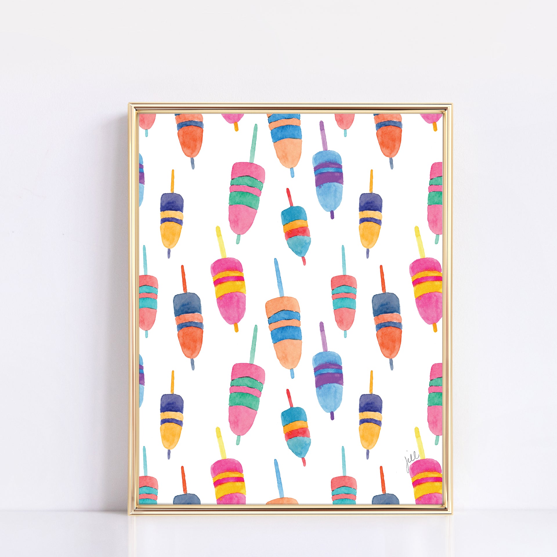 Colorful Watercolor Buoys Repeat Art Print by Gert & Co