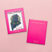 Set of 6 Maine holiday greeting cards with pink packaging on a pink background