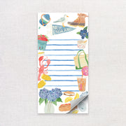 Notepad with New England-themed illustrations on a white background