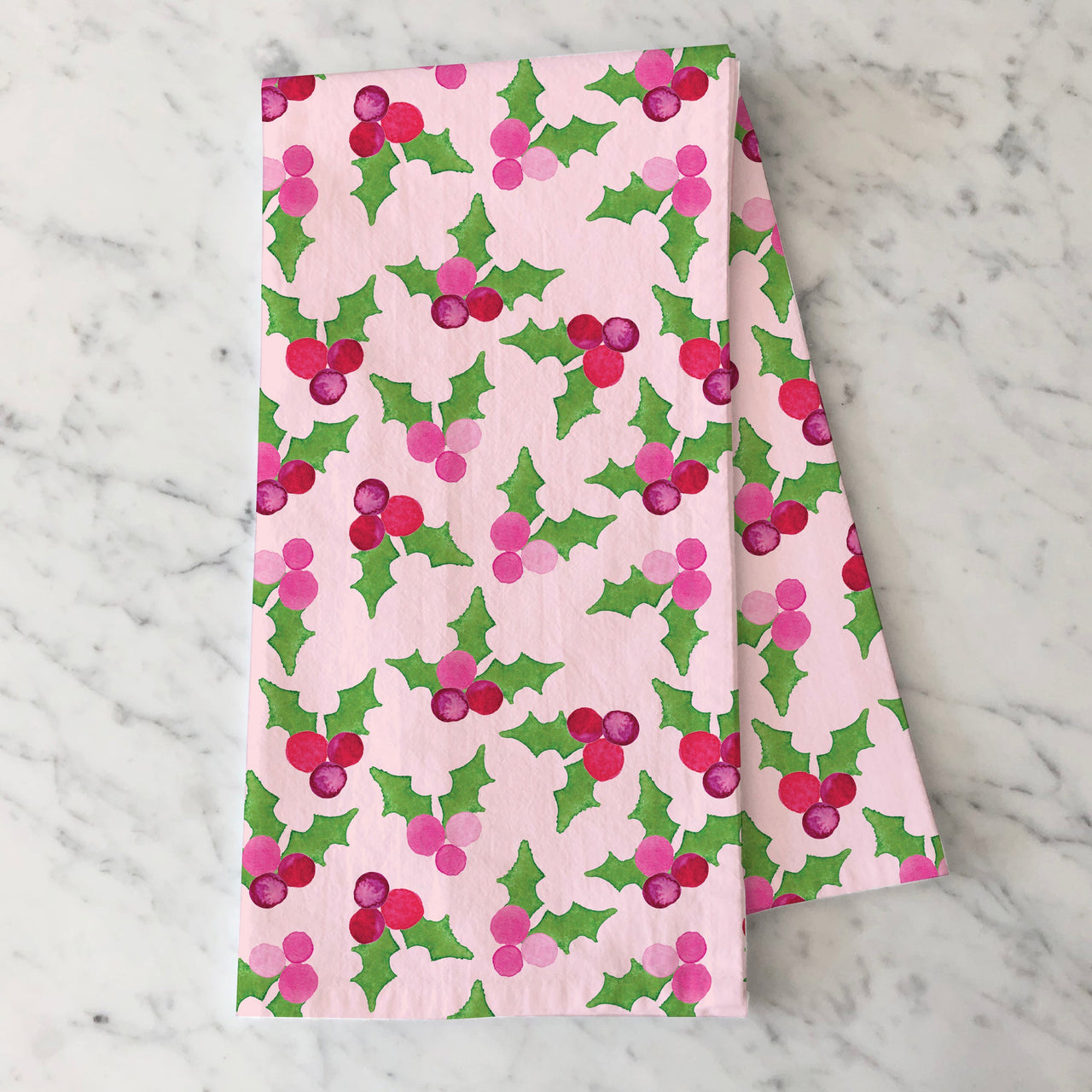 Pink Holly Christmas Tea Towel by Gert & Co
