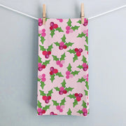Pink Holly Christmas Tea Towel by Gert & Co