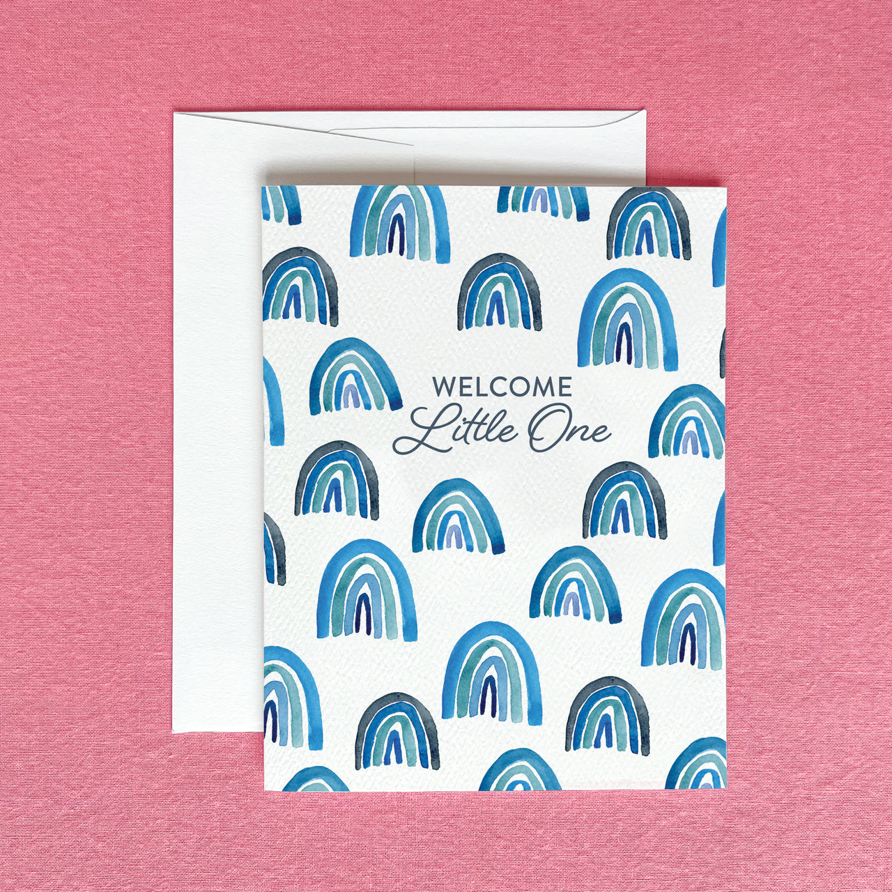 "Welcome Little One" Blue Rainbows Greeting Card