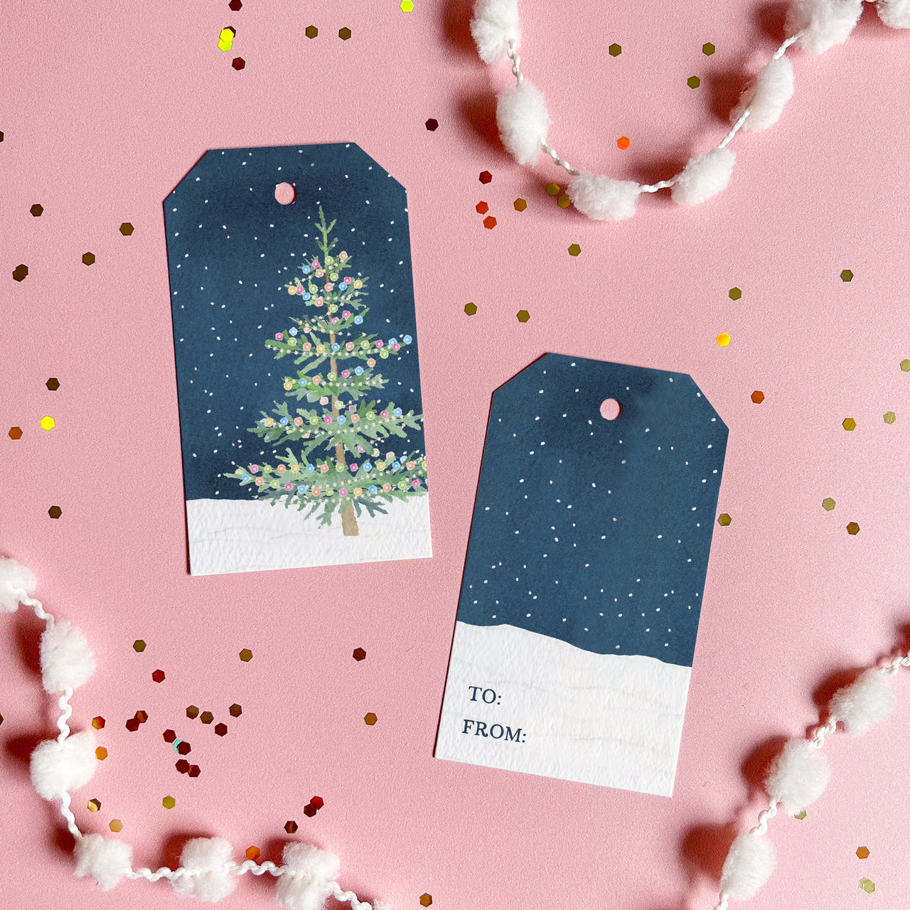 Whimsical Christmas Tree Holiday Gift Tags, Set of 8
