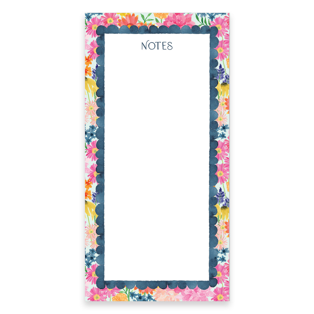 Floral notepad with scalloped edge on a white background