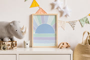 Blue Retro Sun Art Print by Gert & Co in a Nursery
