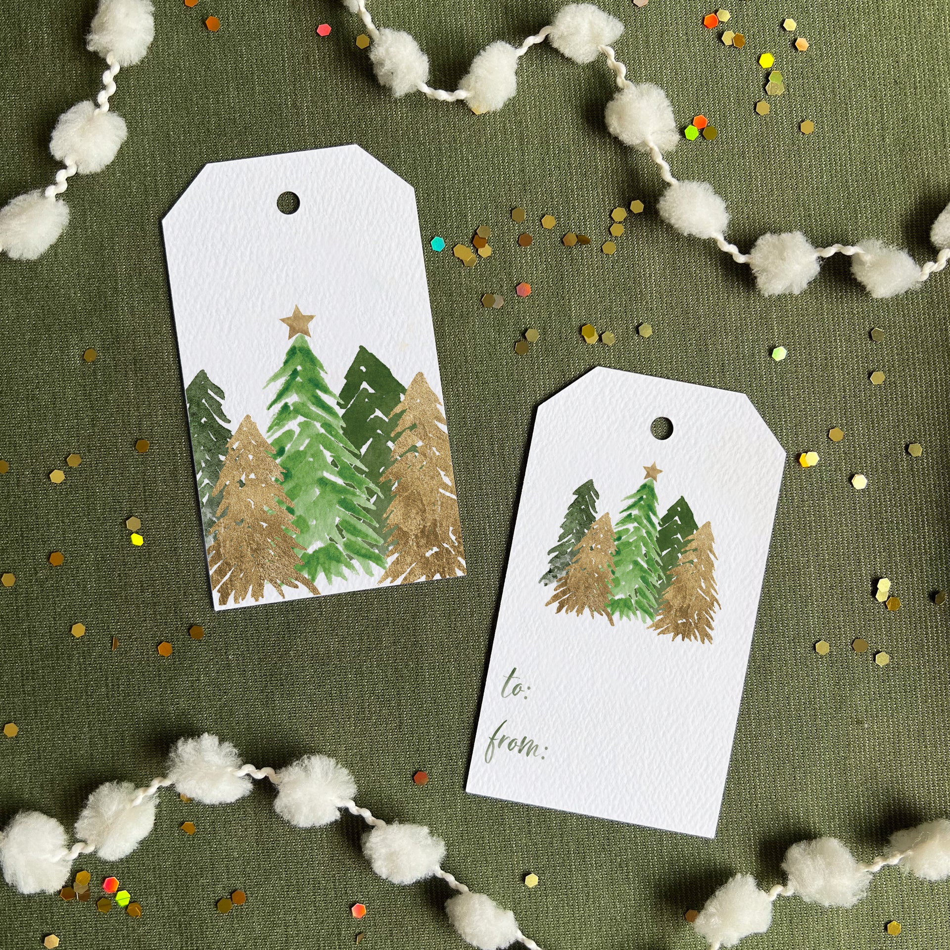 Watercolor Forest Trees Holiday Gift Tags by Gert & Co