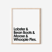 Lobster, Bean Boots, Moose, & Whoopie Pies Print by Gert & Co