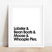 Lobster, Bean Boots, Moose, & Whoopie Pies Print by Gert & Co