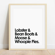 Lobster, Bean Boots, Moose, & Whoopie Pies Print by Gert & Co