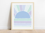 Blue Retro Sun Art Print by gert & Co