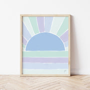 Blue Retro Sun Art Print by gert & Co