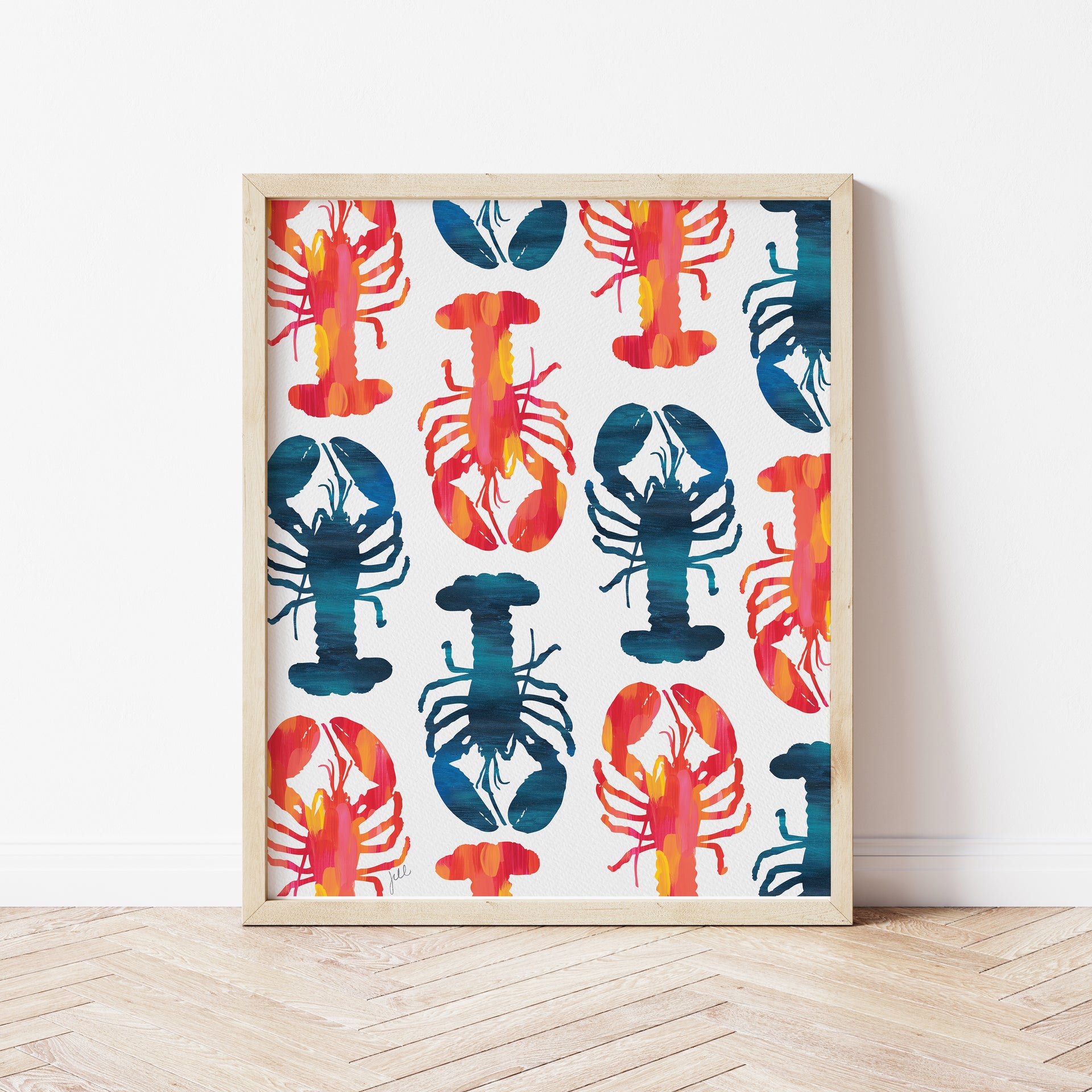 Bright Blue and Pink Lobster Art Print by Gert and Co