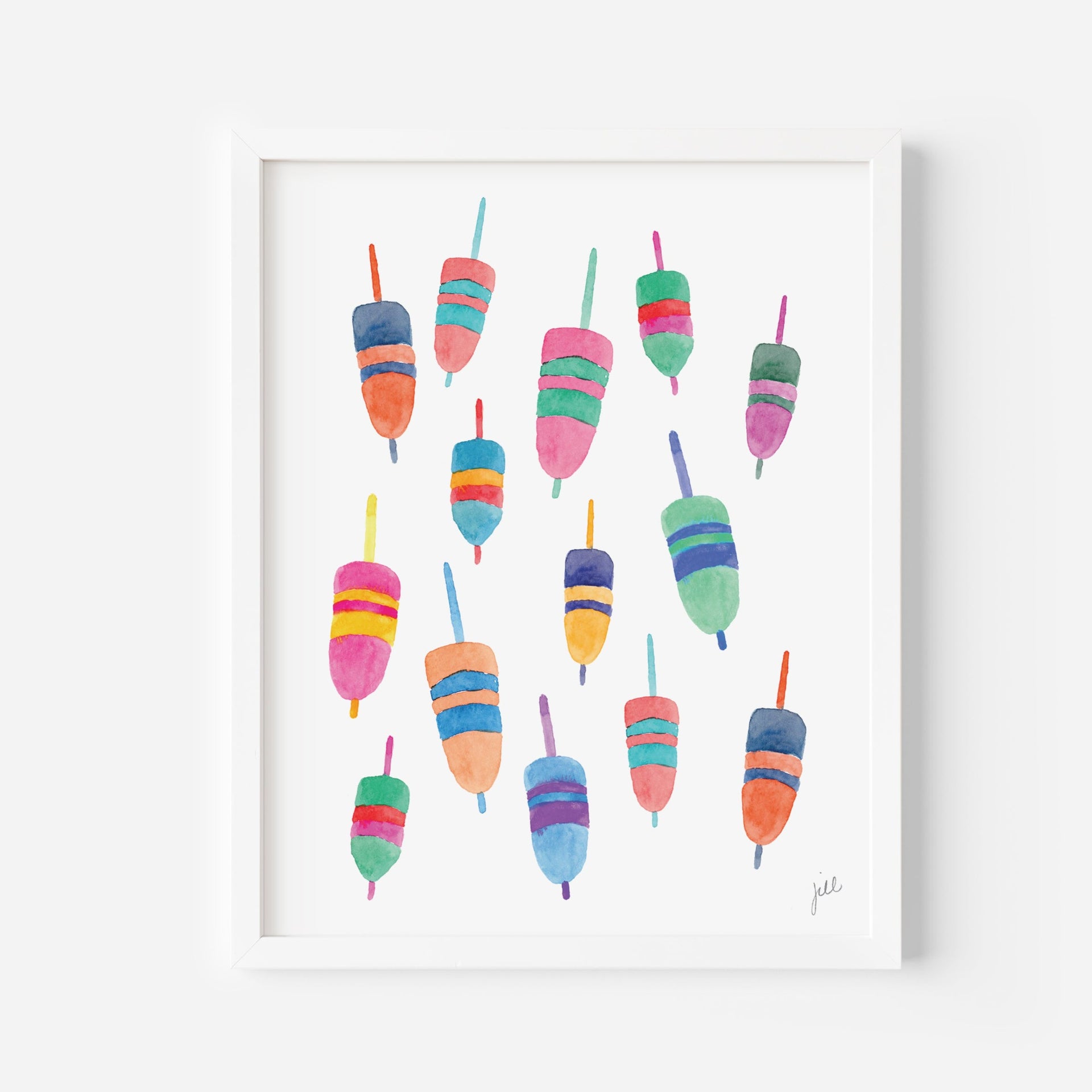 watercolor buoys wall art by Gert & Co Colorful Watercolor Buoys Art Print by Gert & Co