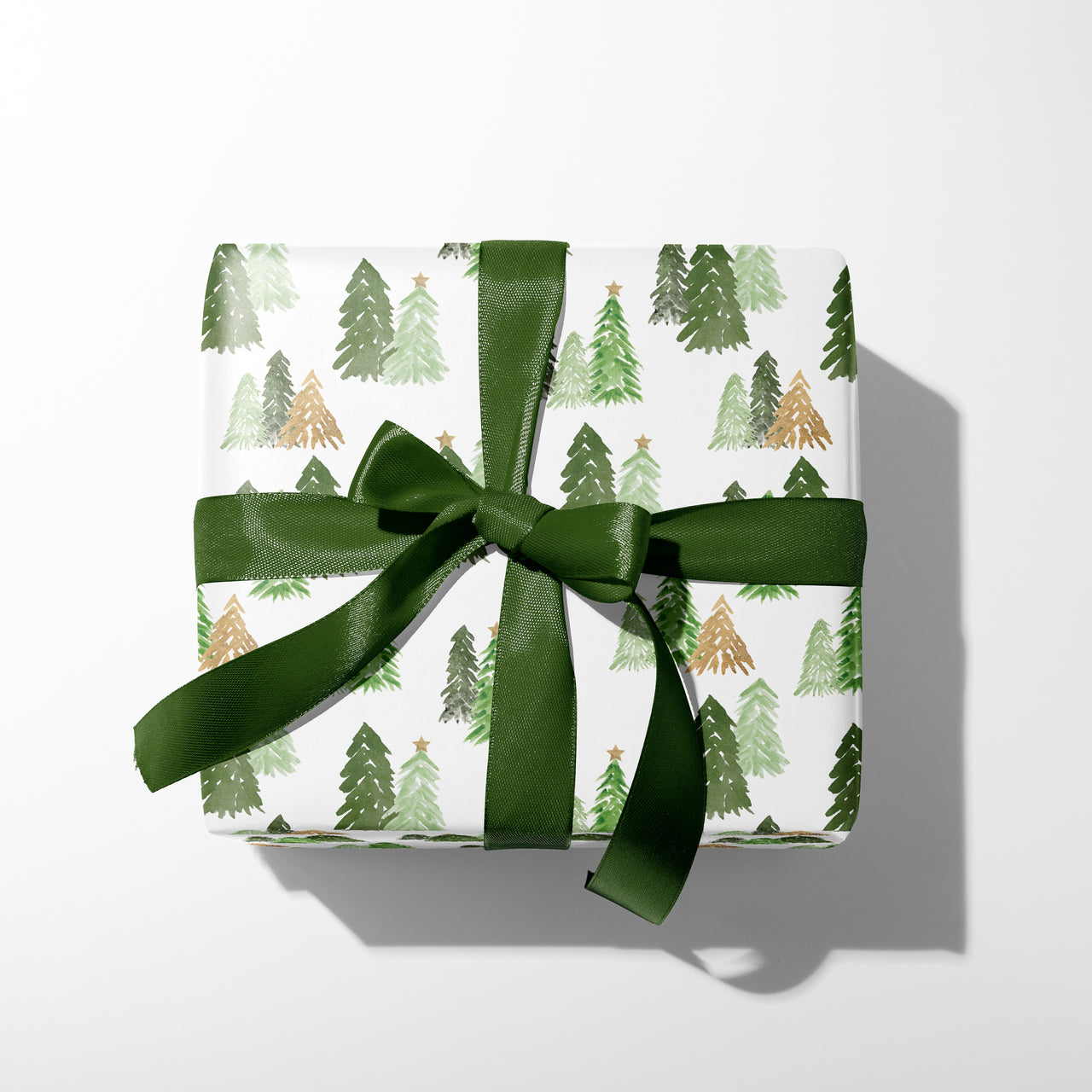 Watercolor Forest Trees And Gold Stars Gift Wrap