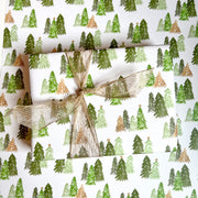 Watercolor Forest Trees And Gold Stars Gift Wrap