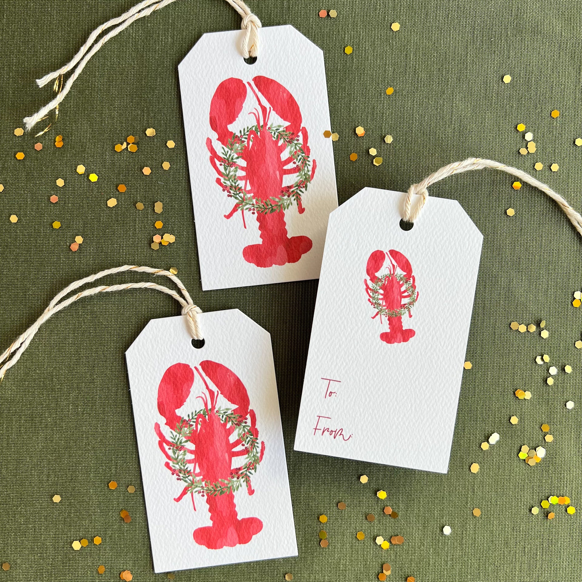 Maine Holiday Lobster Gift Tags, Set of 8
