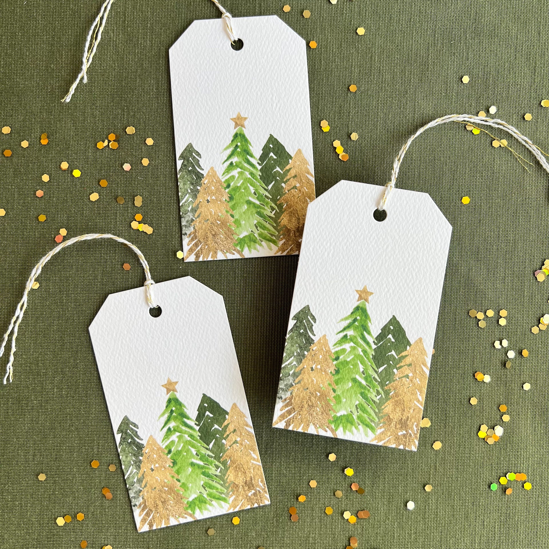 Watercolor Forest Trees Holiday Gift Tags, Set of 8