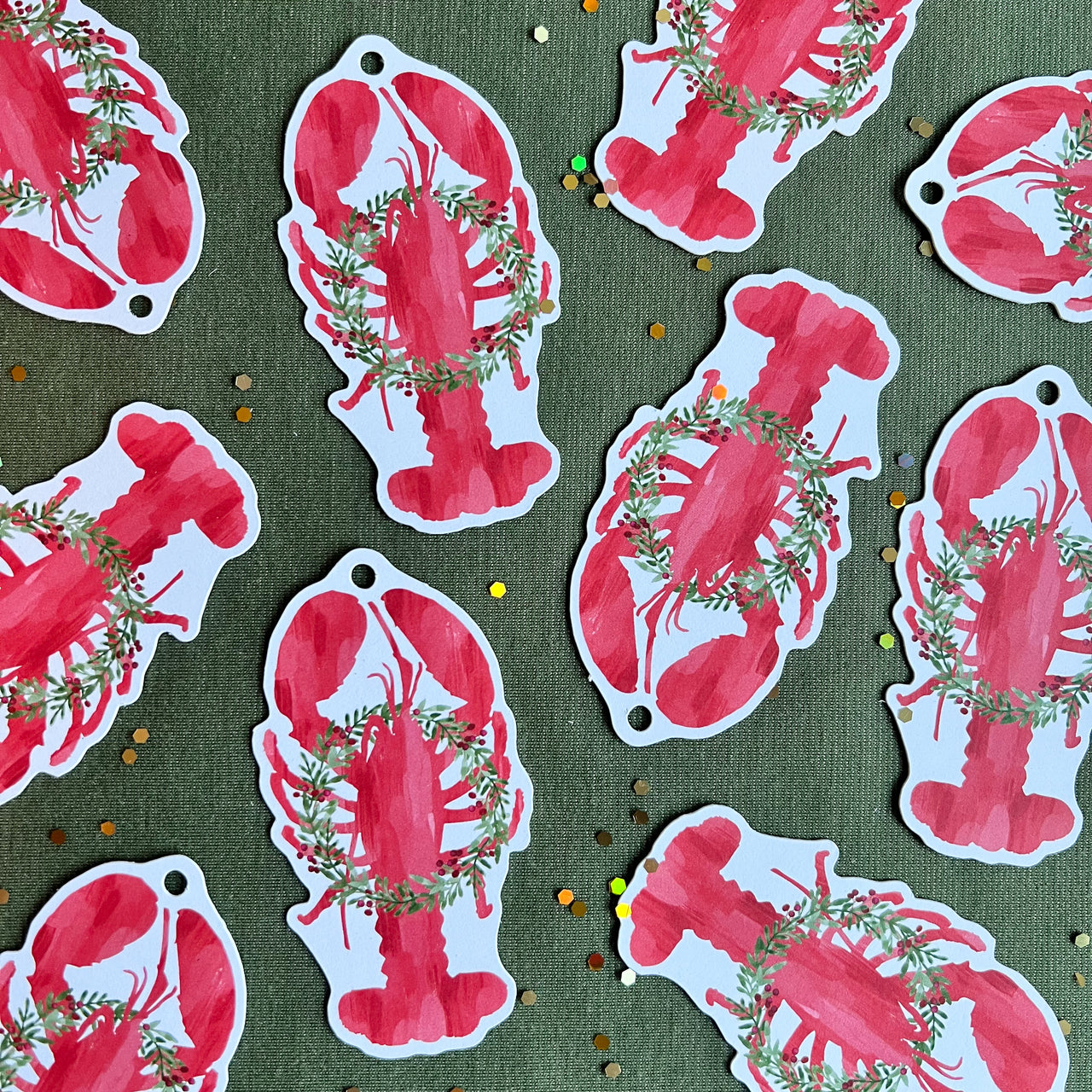 Holiday Lobster Gift Tags, Set of 6