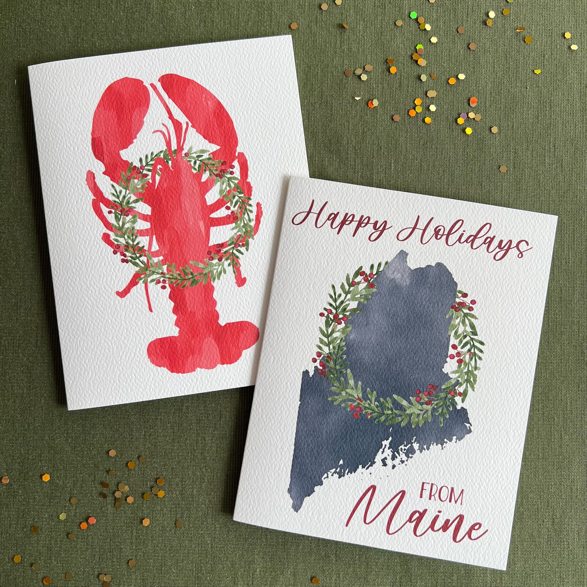 Maine Lobster Holiday Card and Maine Holiday Card