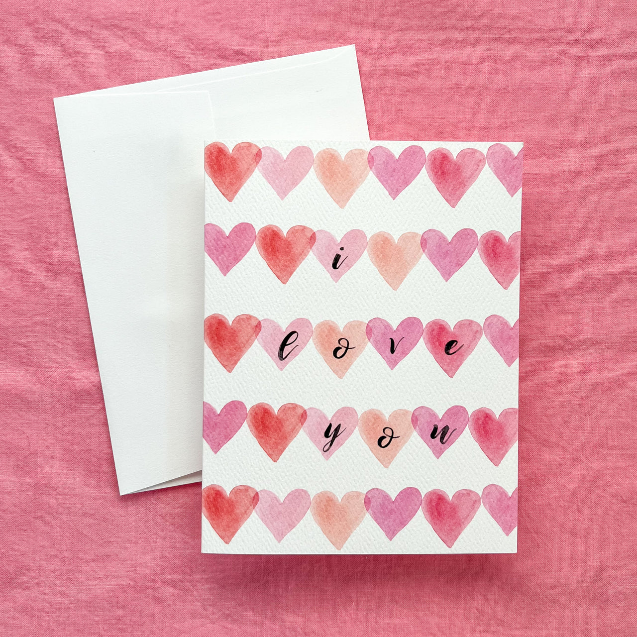 I Love You Watercolor Hearts Greeting Card