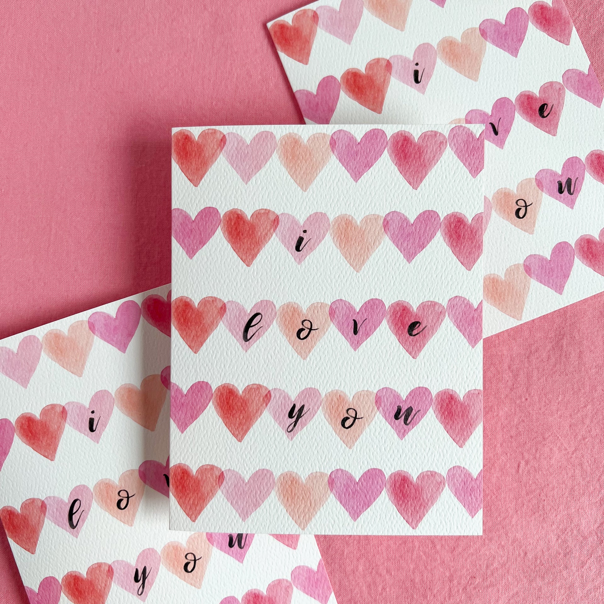 I Love You Watercolor Hearts Greeting Card by gert & Co