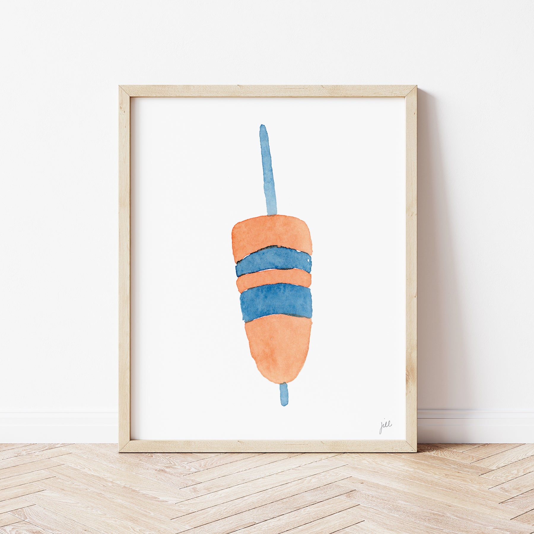 Orange and Blue Watercolor Buoys Art Print