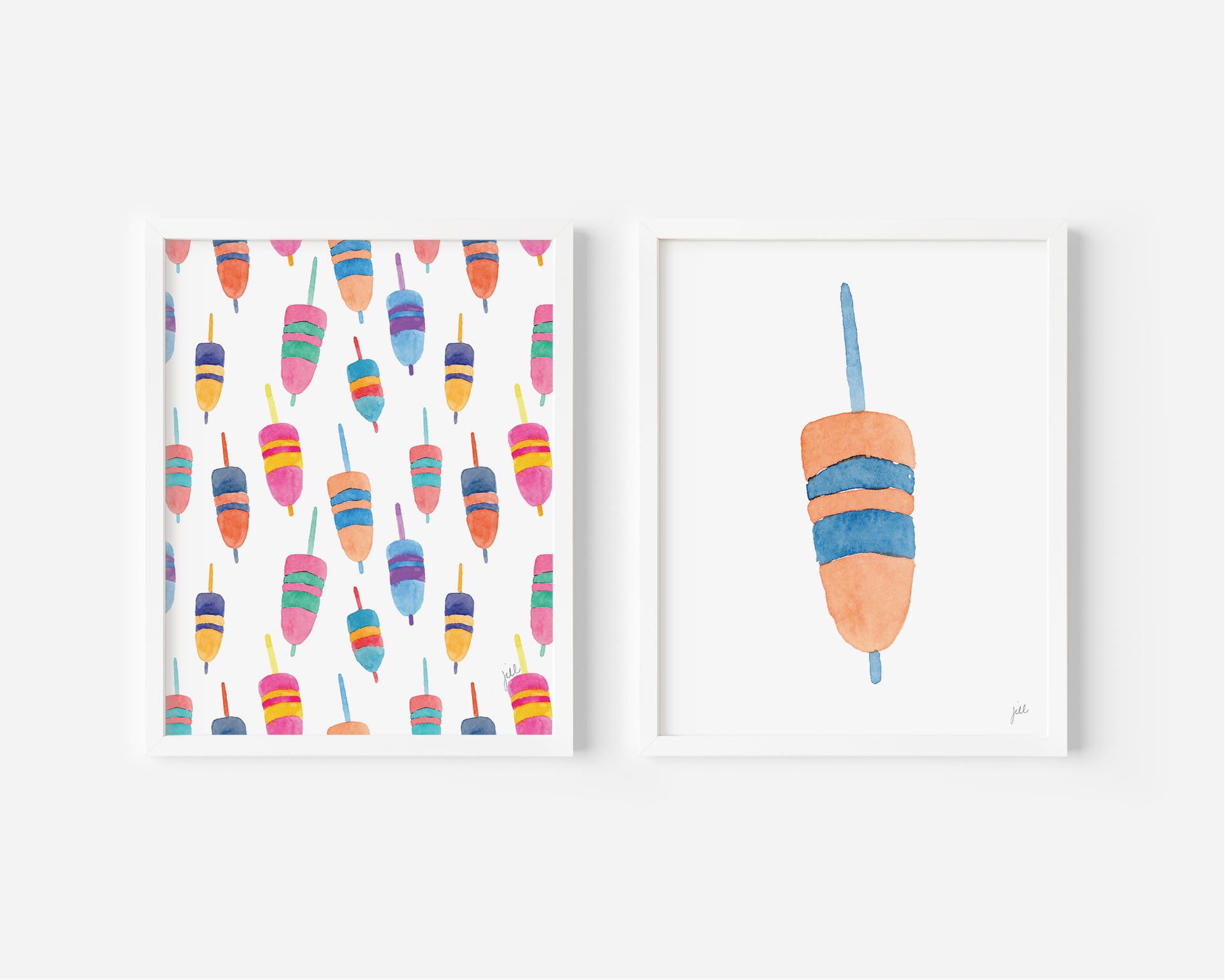 Colorful Watercolor Buoys Repeat Art Print and Single Buoy Art Printby Gert & Co