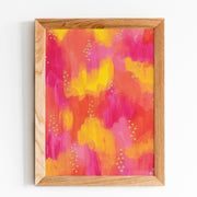 Bright Pink and Orange Abstract Print with Gold Dots by Gert & Co
