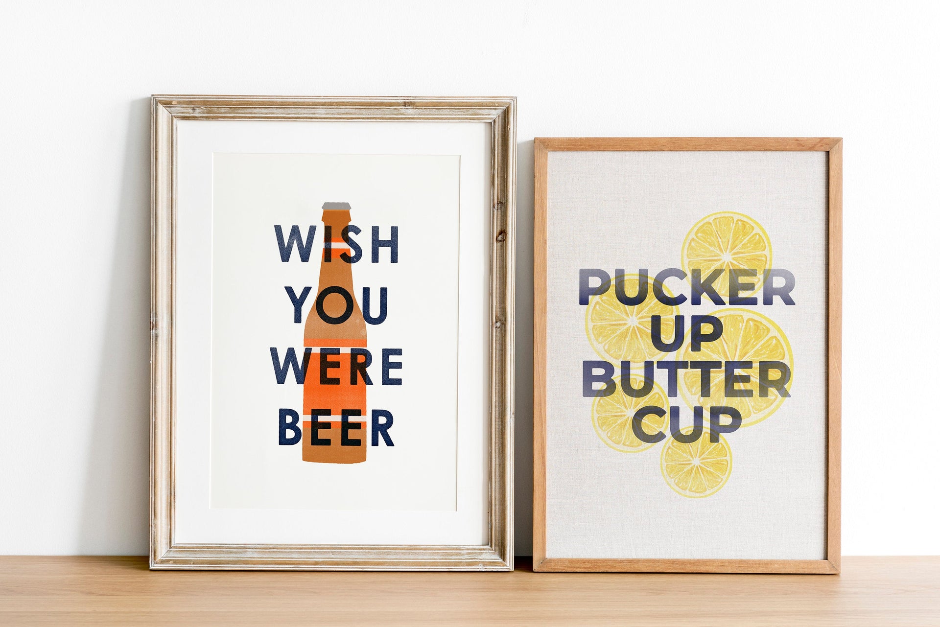 Lemon Pucker Up Buttercup Print and Wish You Were Beer Print by Gert & Co