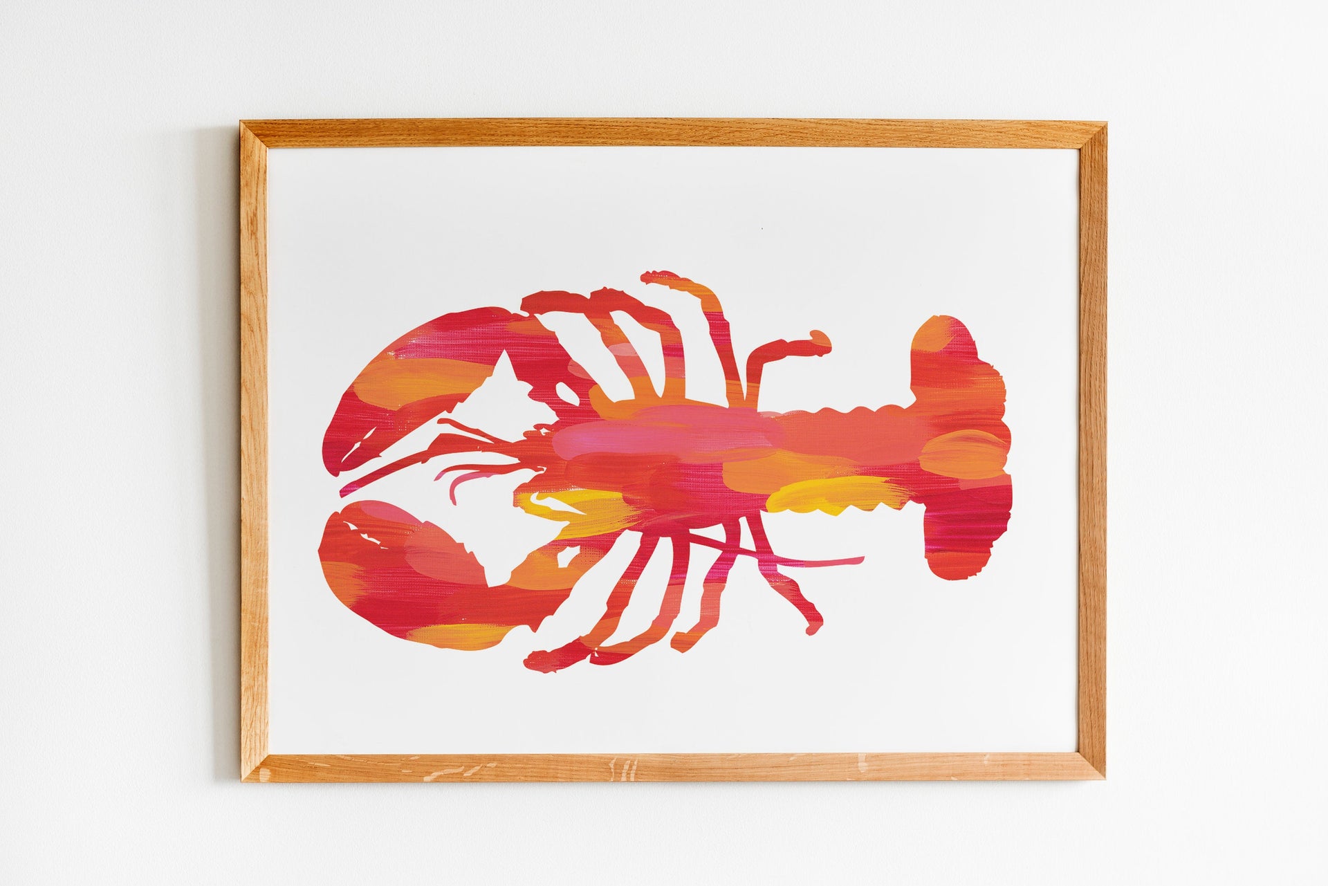 Bright Pink and Orange Lobster Print Hanging Horizontally by Gert & Co