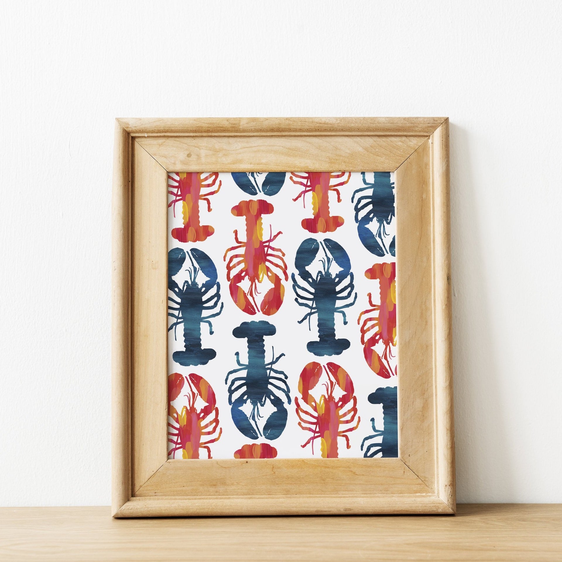 Bright Blue & Pink Lobster Print Framed by Gert & Co