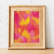 Bright Pink and Orange Abstract Print with Gold Dots by Gert & Co