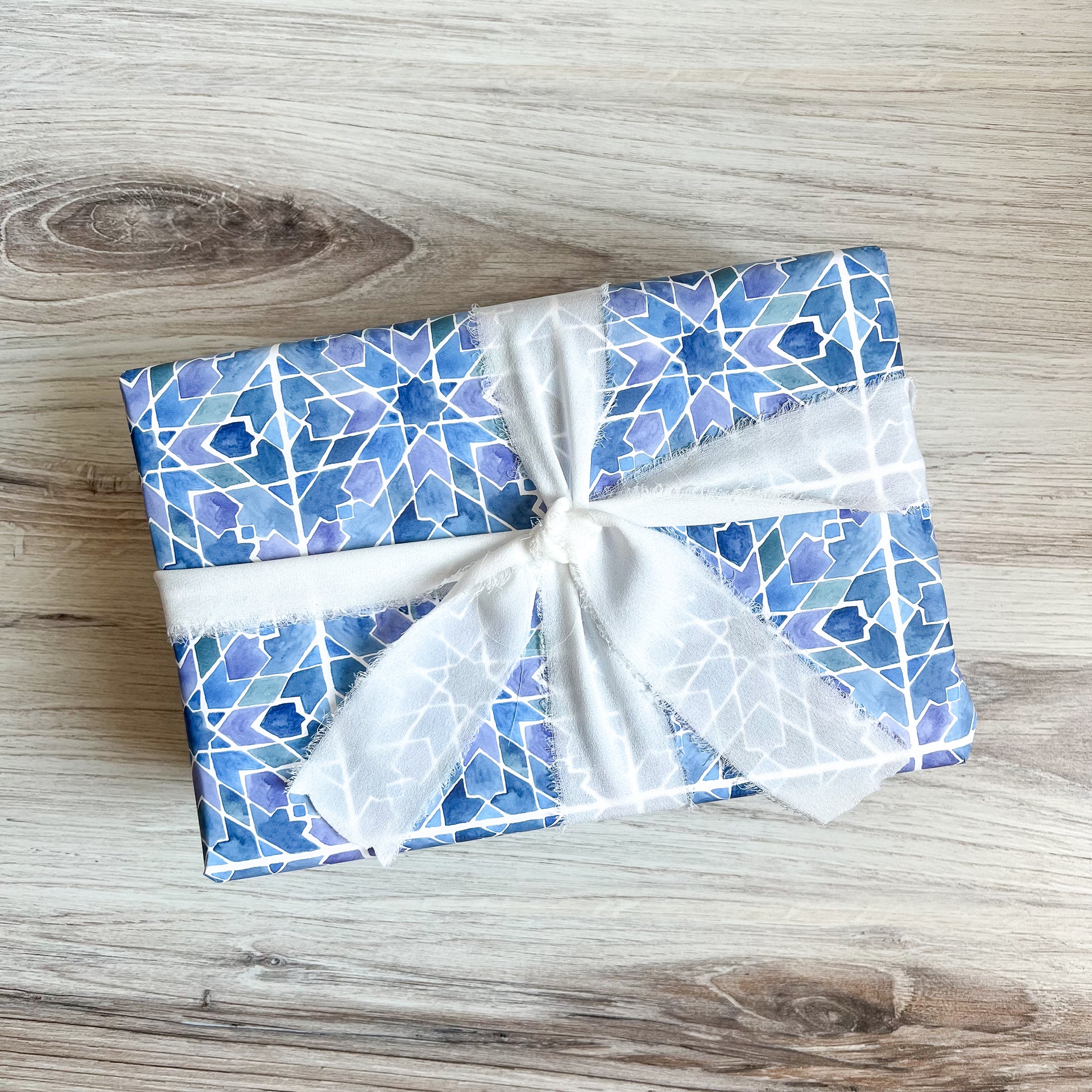 Blue Watercolor Moroccan Tile Gift Wrap by Gert & Co